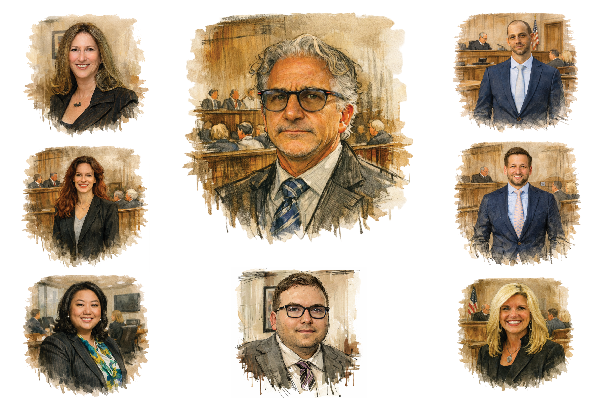 About our firm, caricatures of each member of KamberLaw